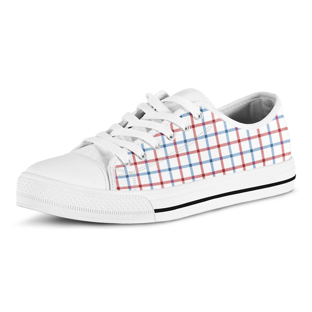 Red And Blue Tattersall Pattern Print White Low Top Sneakers
