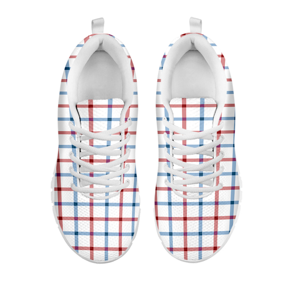 Red And Blue Tattersall Pattern Print White Running Shoes
