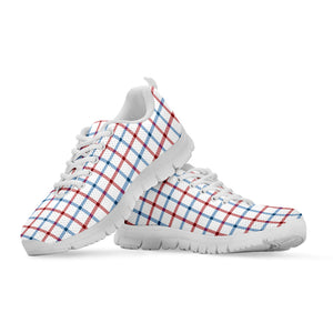 Red And Blue Tattersall Pattern Print White Running Shoes