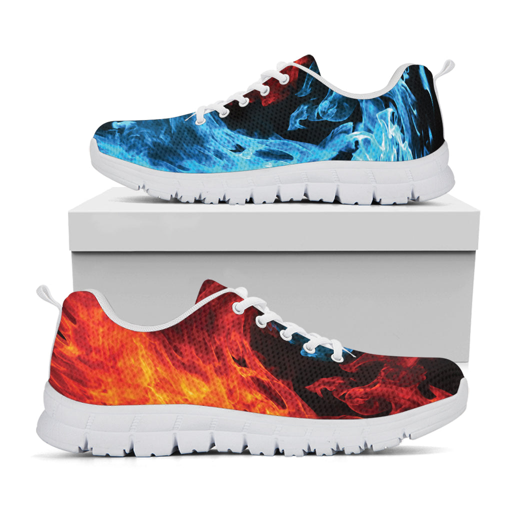 Red And Blue Twin Flame Print White Running Shoes