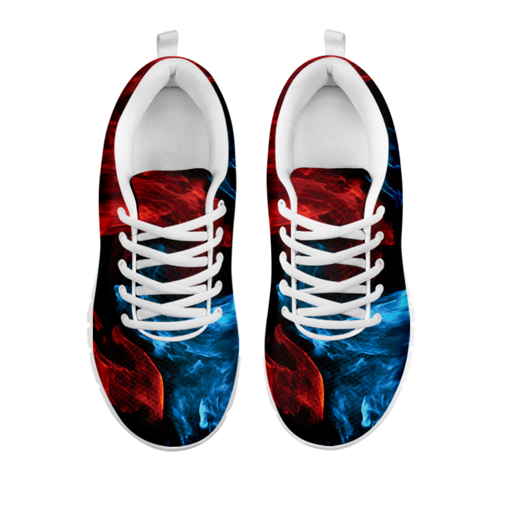 Red And Blue Twin Flame Print White Running Shoes