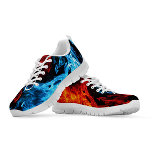 Red And Blue Twin Flame Print White Running Shoes