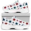 Red And Blue USA Star Pattern Print White Chunky Shoes