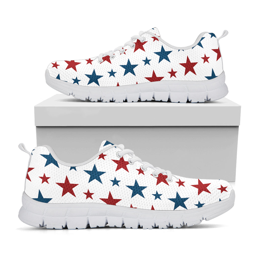 Red And Blue USA Star Pattern Print White Running Shoes