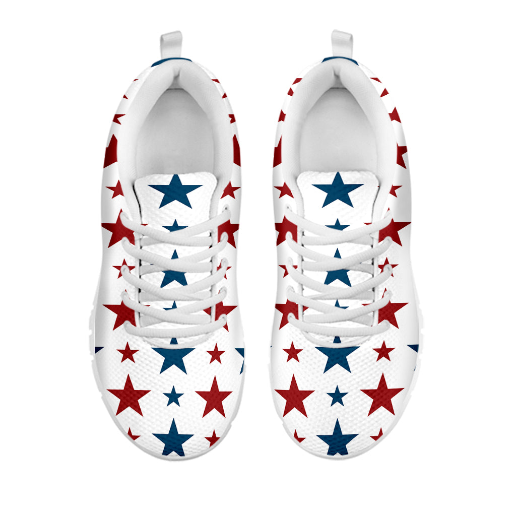 Red And Blue USA Star Pattern Print White Running Shoes