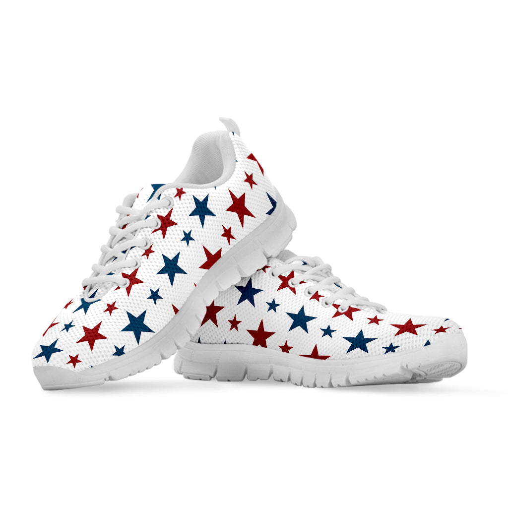 Red And Blue USA Star Pattern Print White Running Shoes