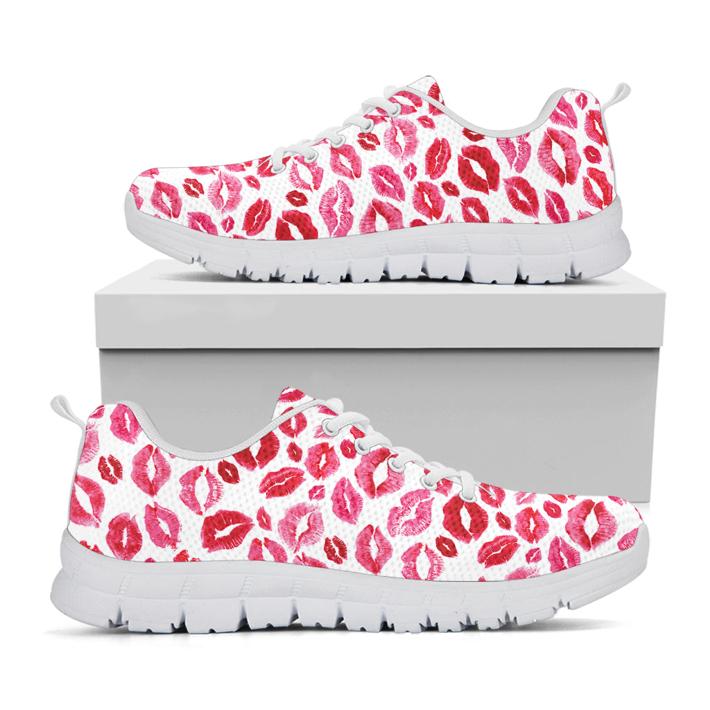 Red And Pink Lips Pattern Print White Running Shoes