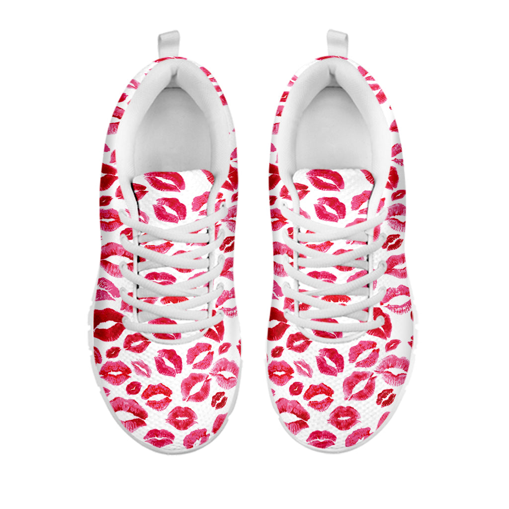 Red And Pink Lips Pattern Print White Running Shoes