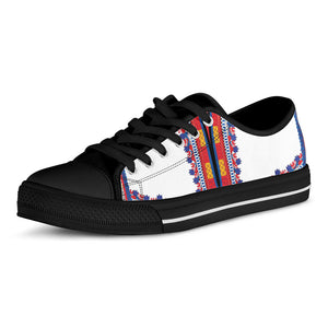 Red And White African Dashiki Print Black Low Top Sneakers