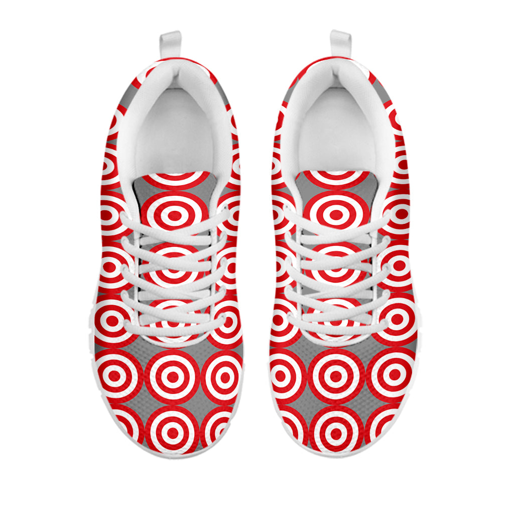 Red And White Bullseye Target Print White Running Shoes