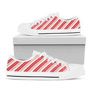 Red And White Candy Cane Stripe Print White Low Top Sneakers