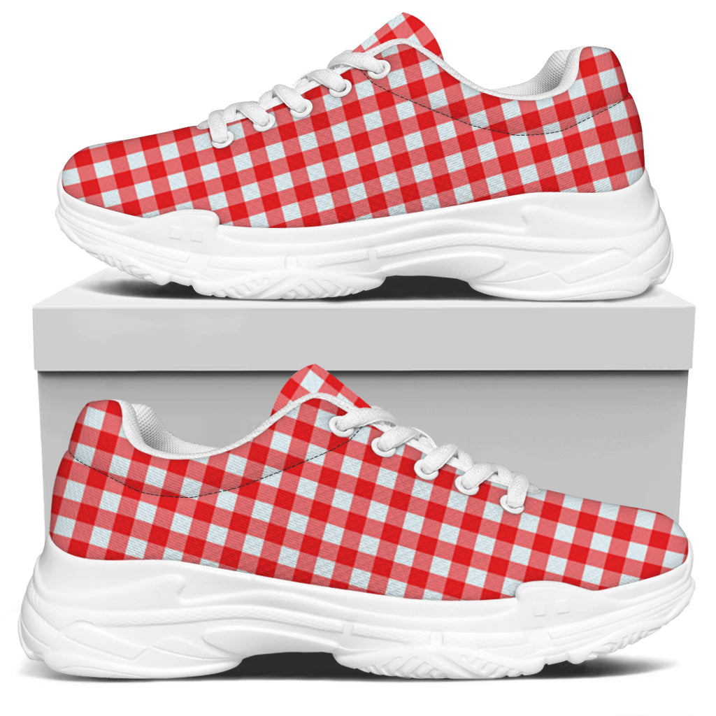 Red And White Check Pattern Print White Chunky Shoes