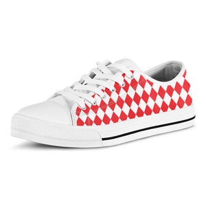 Red And White Harlequin Pattern Print White Low Top Sneakers