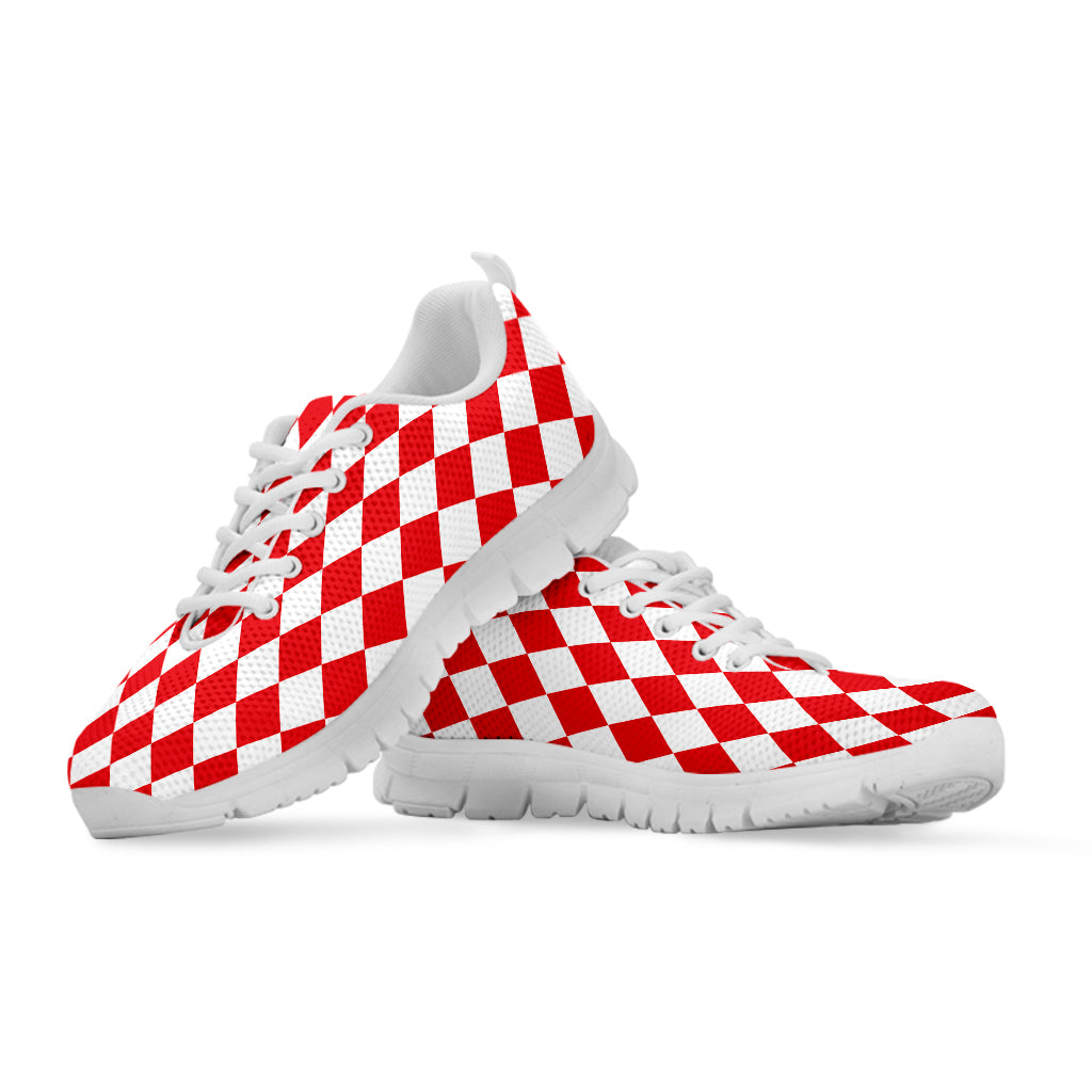 Red And White Harlequin Pattern Print White Running Shoes