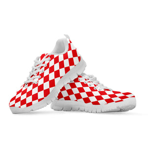 Red And White Harlequin Pattern Print White Running Shoes