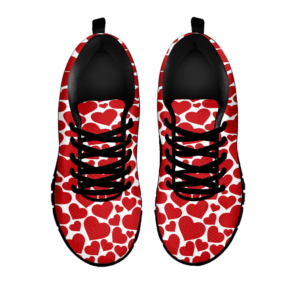 Red And White Heart Pattern Print Black Running Shoes