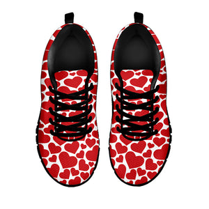 Red And White Heart Pattern Print Black Running Shoes
