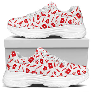 Red And White Nurse Pattern Print White Chunky Shoes