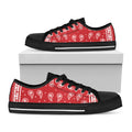 Red And White Paisley Bandana Print Black Low Top Sneakers