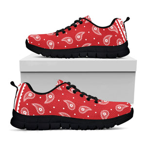 Red And White Paisley Bandana Print Black Running Shoes