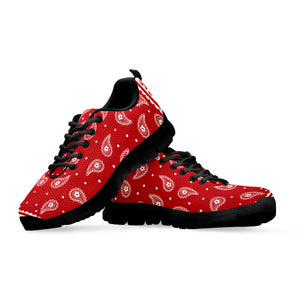 Red And White Paisley Bandana Print Black Running Shoes