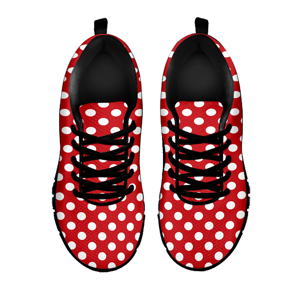 Red And White Polka Dot Pattern Print Black Running Shoes