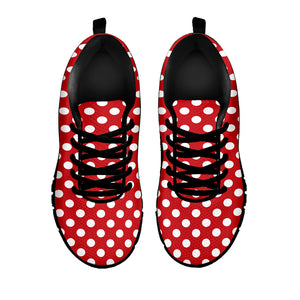 Red And White Polka Dot Pattern Print Black Running Shoes