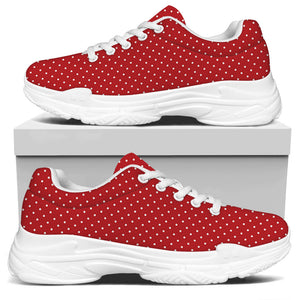 Red And White Polka Dot Print White Chunky Shoes