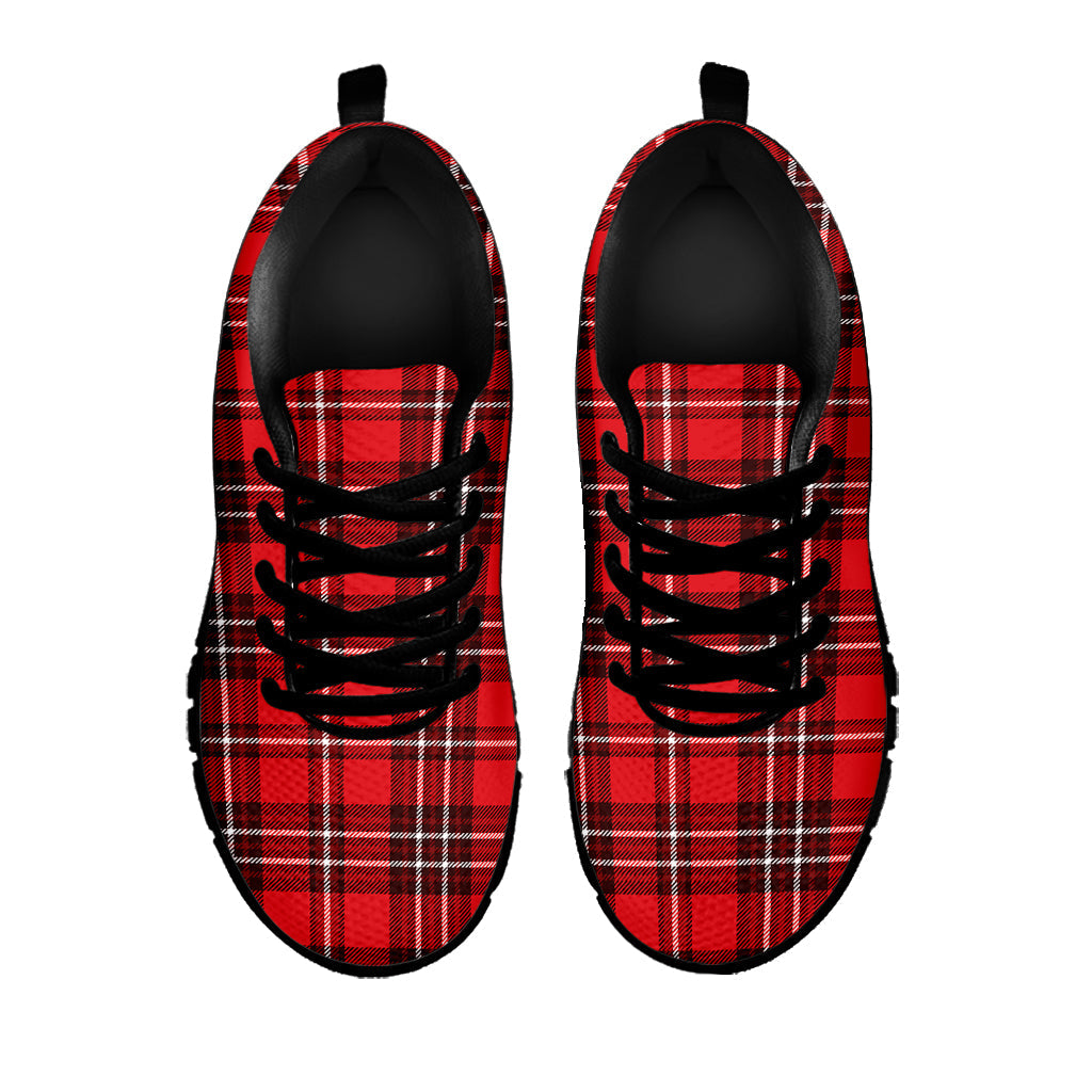 Red And White Tartan Pattern Print Black Running Shoes