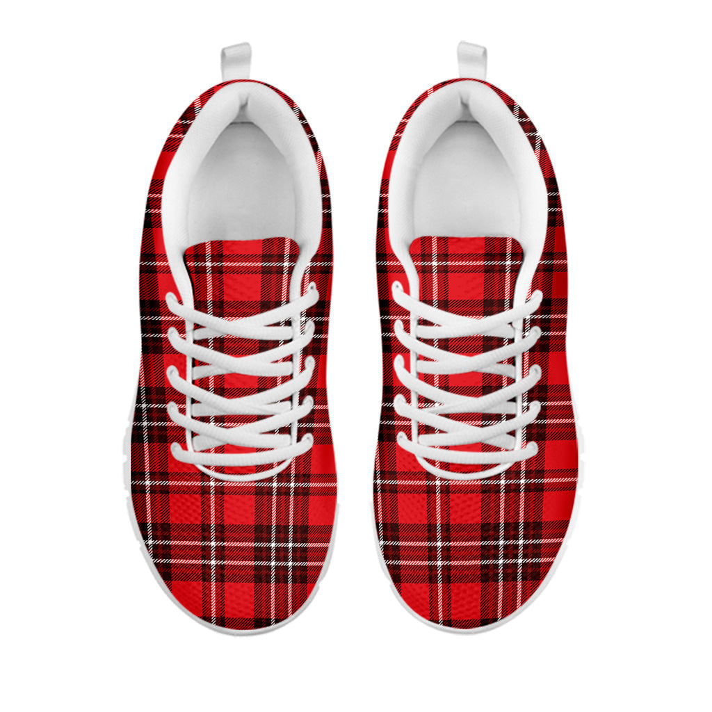 Red And White Tartan Pattern Print White Running Shoes