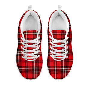 Red And White Tartan Pattern Print White Running Shoes