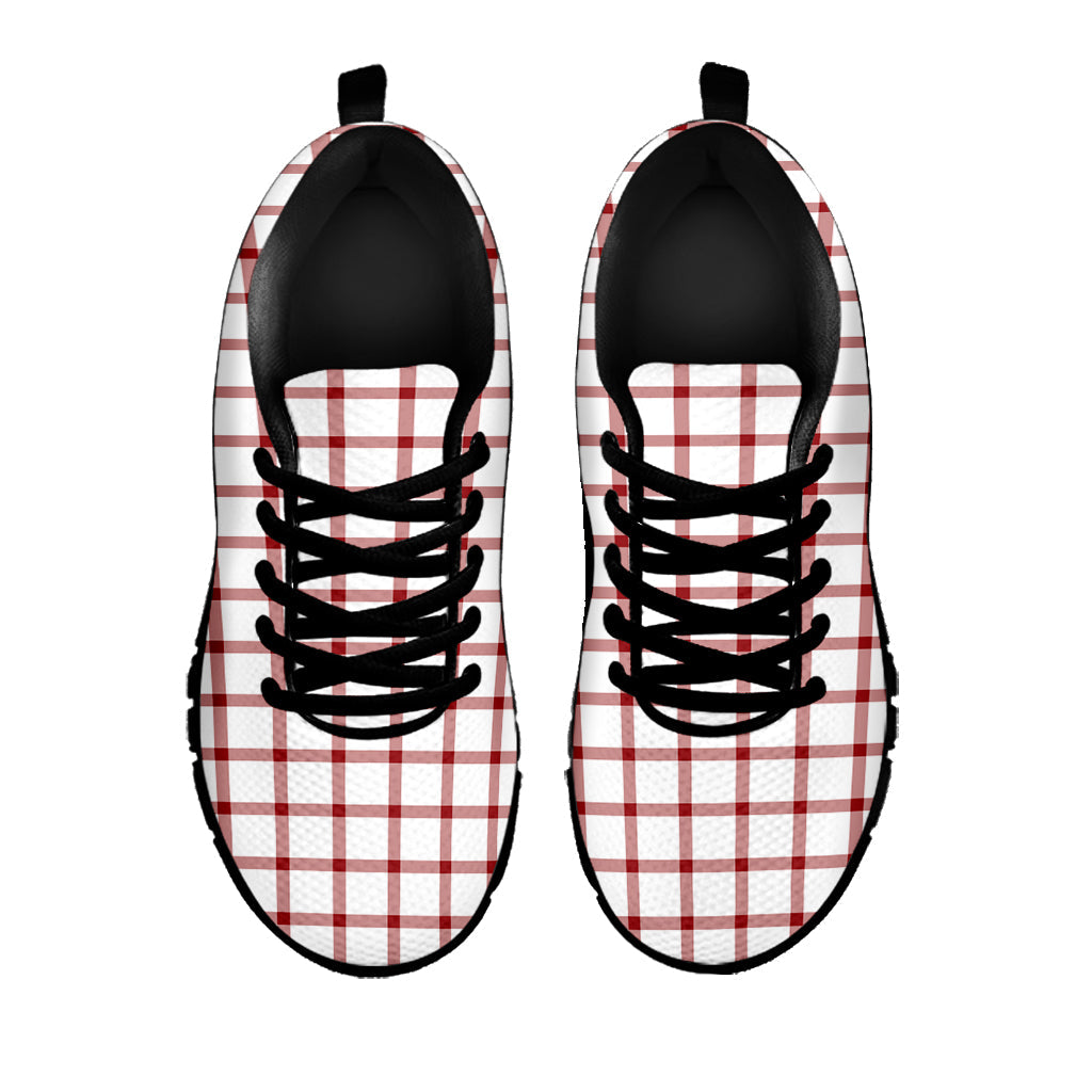Red And White Tattersall Pattern Print Black Running Shoes