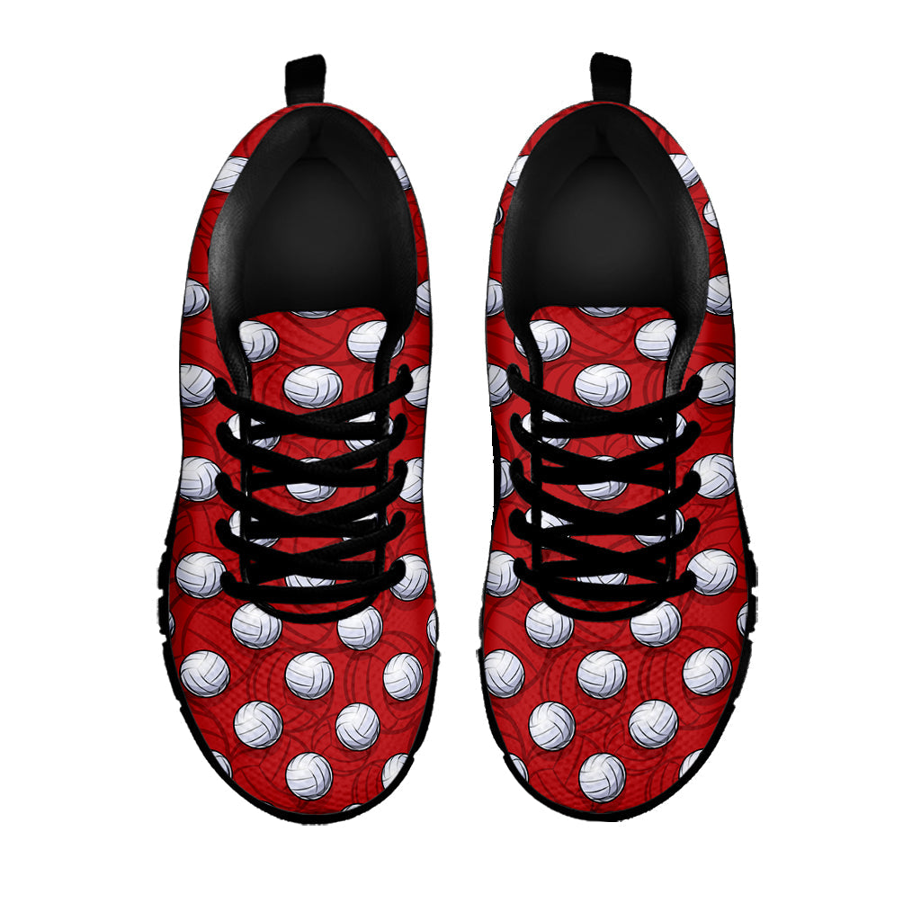 Red And White Volleyball Pattern Print Black Running Shoes