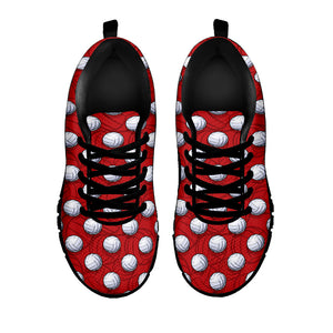 Red And White Volleyball Pattern Print Black Running Shoes
