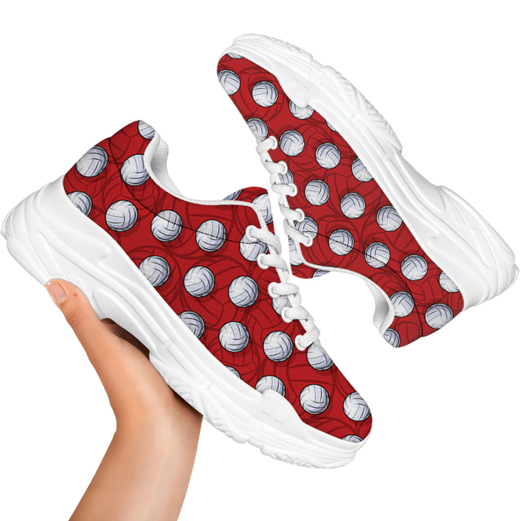 Red And White Volleyball Pattern Print White Chunky Shoes