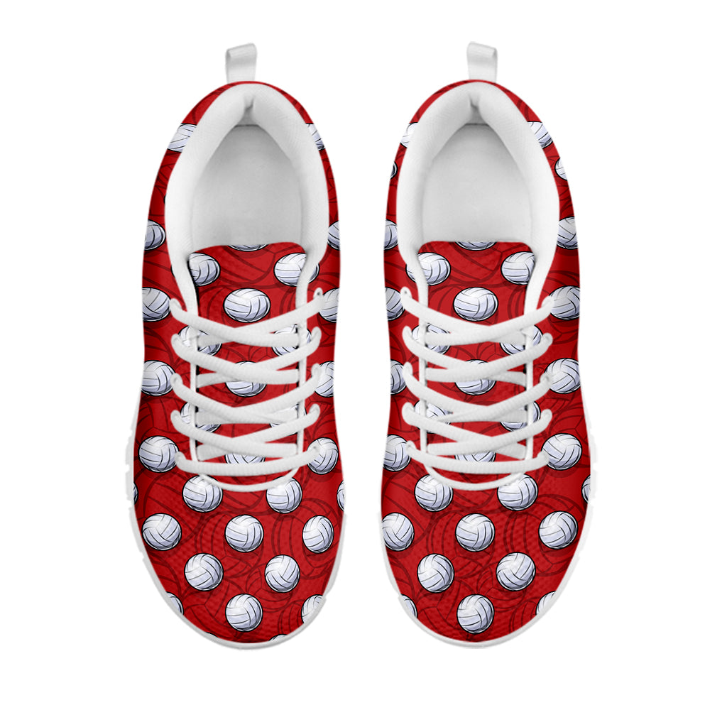 Red And White Volleyball Pattern Print White Running Shoes