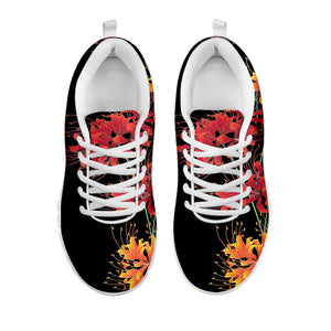 Red And Yellow Japanese Amaryllis Print White Running Shoes