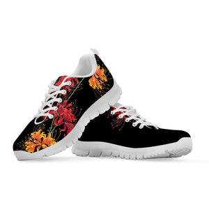 Red And Yellow Japanese Amaryllis Print White Running Shoes