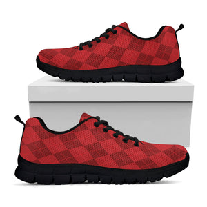 Red Argyle Pattern Print Black Running Shoes