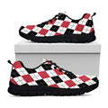 Red Black And White Argyle Pattern Print Black Running Shoes