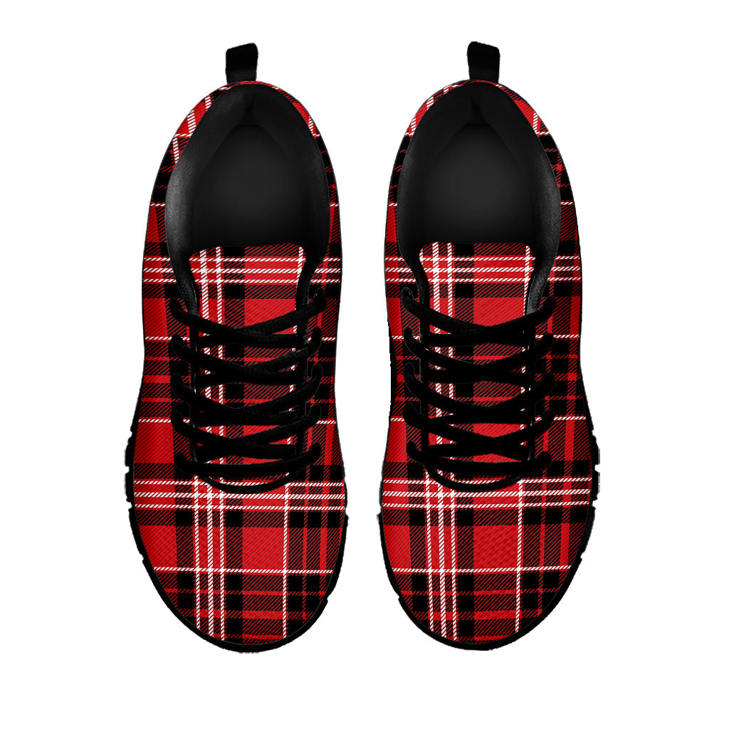 Red Black And White Scottish Plaid Print Black Running Shoes