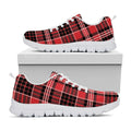 Red Black And White Scottish Plaid Print White Running Shoes