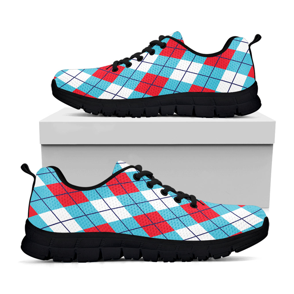 Red Blue And White Argyle Pattern Print Black Running Shoes