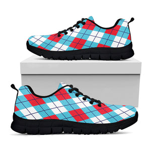 Red Blue And White Argyle Pattern Print Black Running Shoes