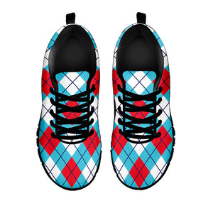 Red Blue And White Argyle Pattern Print Black Running Shoes