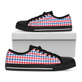 Red Blue And White Houndstooth Print Black Low Top Sneakers