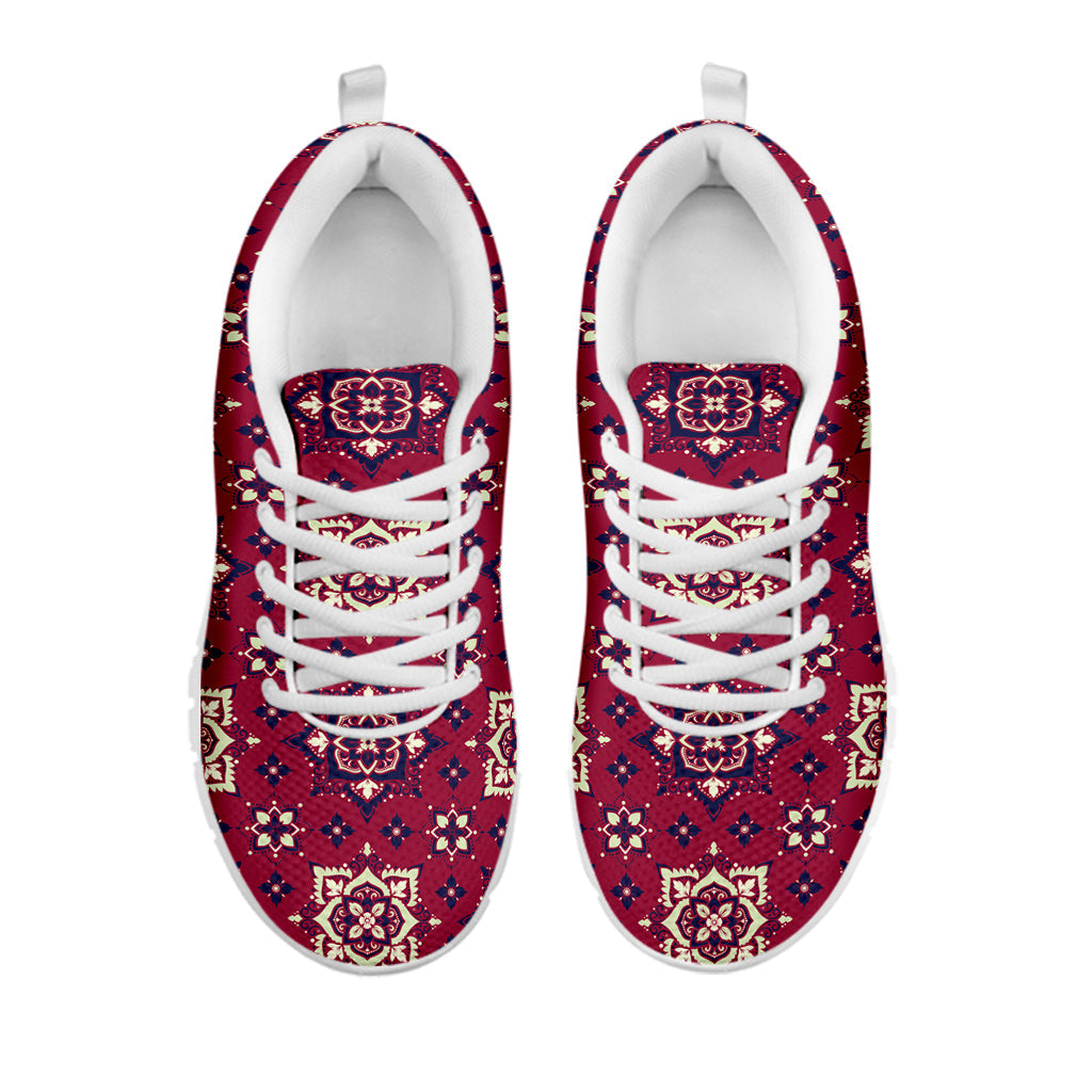 Red Boho Flower Pattern Print White Running Shoes