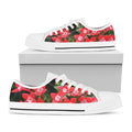 Red Bouvardia Print White Low Top Sneakers