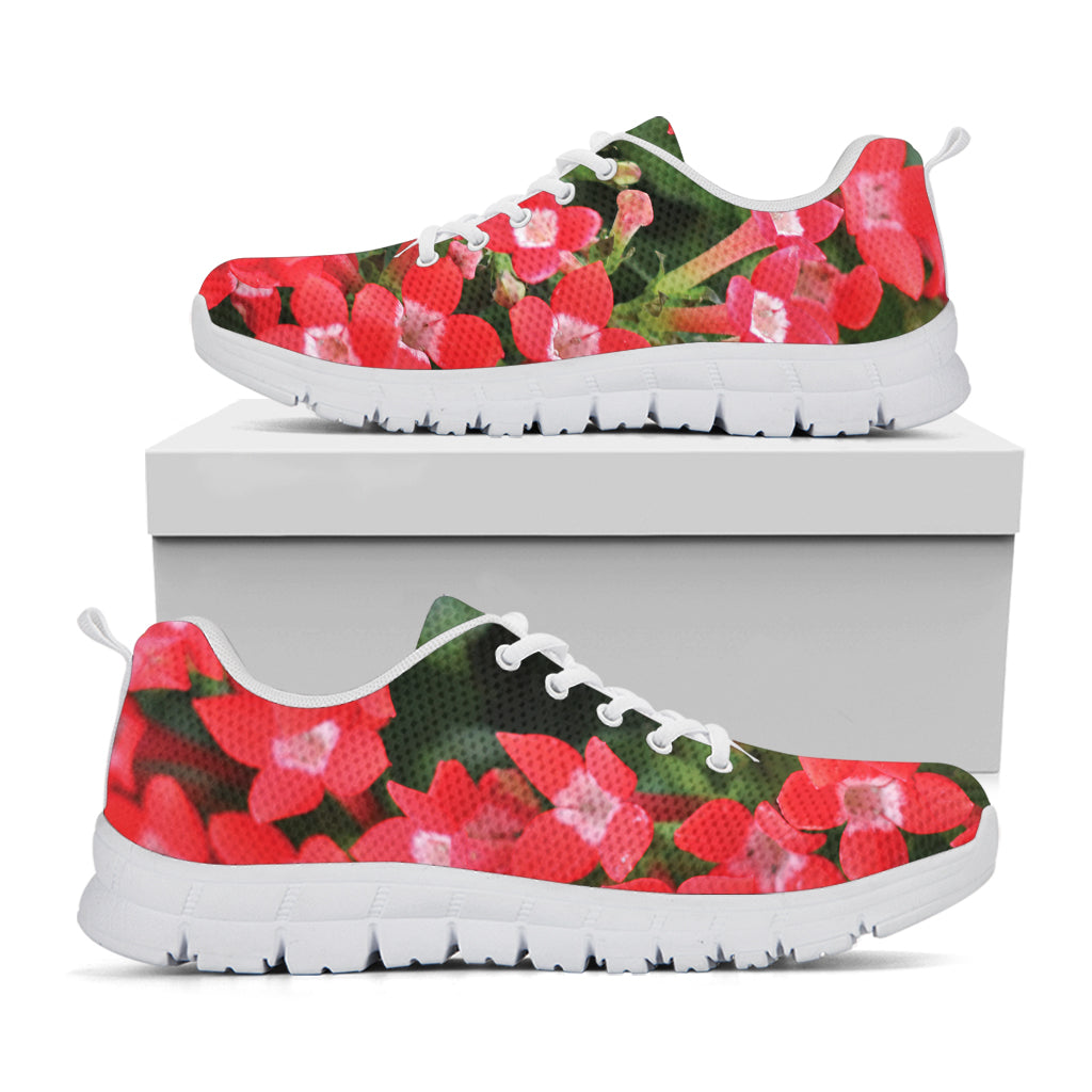 Red Bouvardia Print White Running Shoes