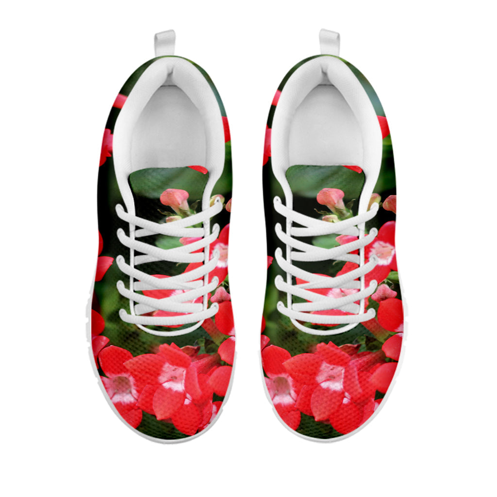 Red Bouvardia Print White Running Shoes